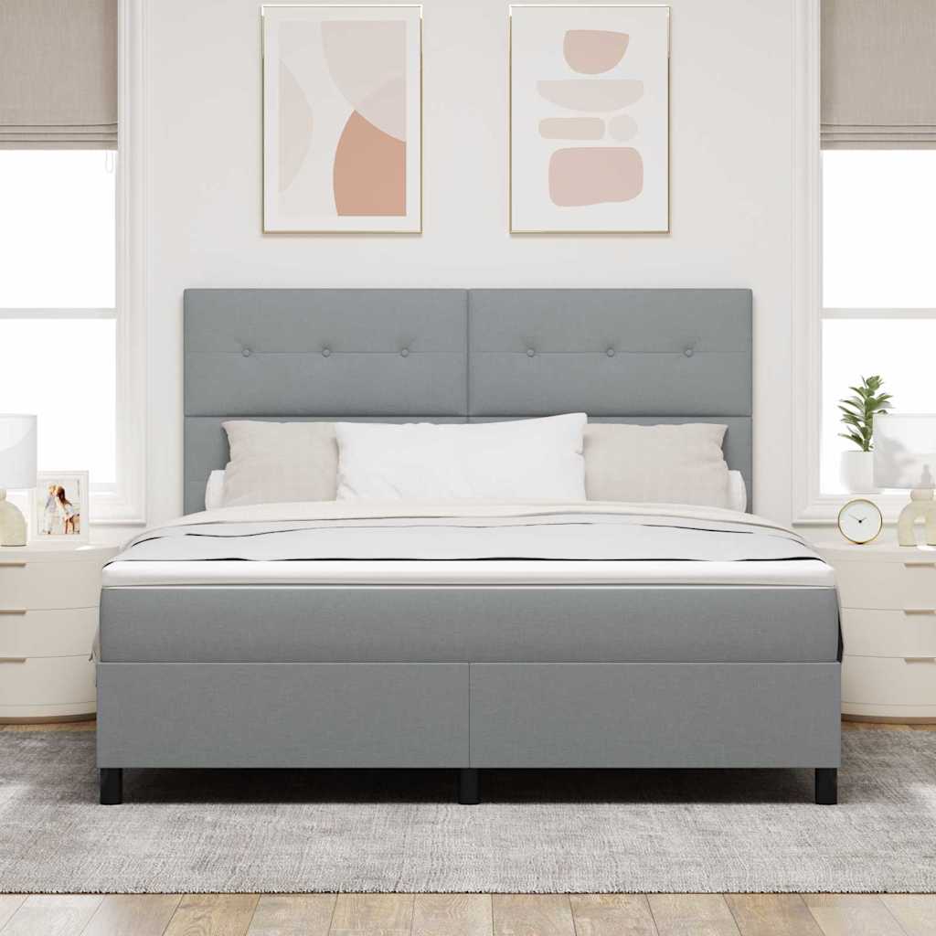 Postel S Boxspringem S Čelo Světle Šedá 180 X 200 Cm Textil