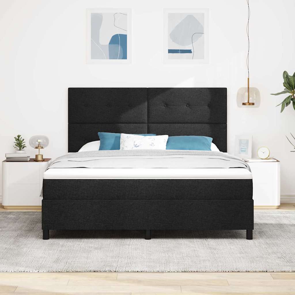 Postel S Boxspringem S Čelo Černá 180 X 200 Cm Textil