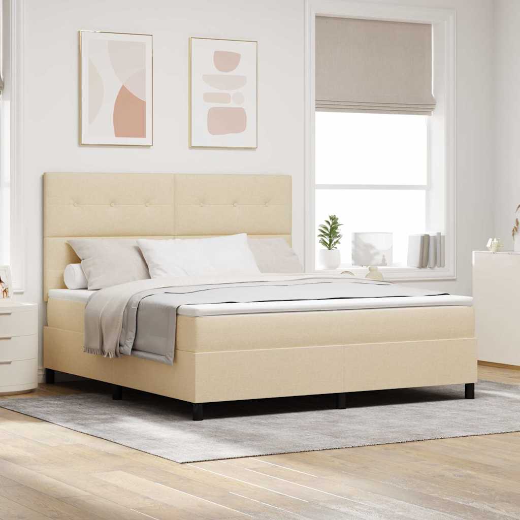 Postel S Boxspringem S Čelo Krémová 180 X 200 Cm Textil