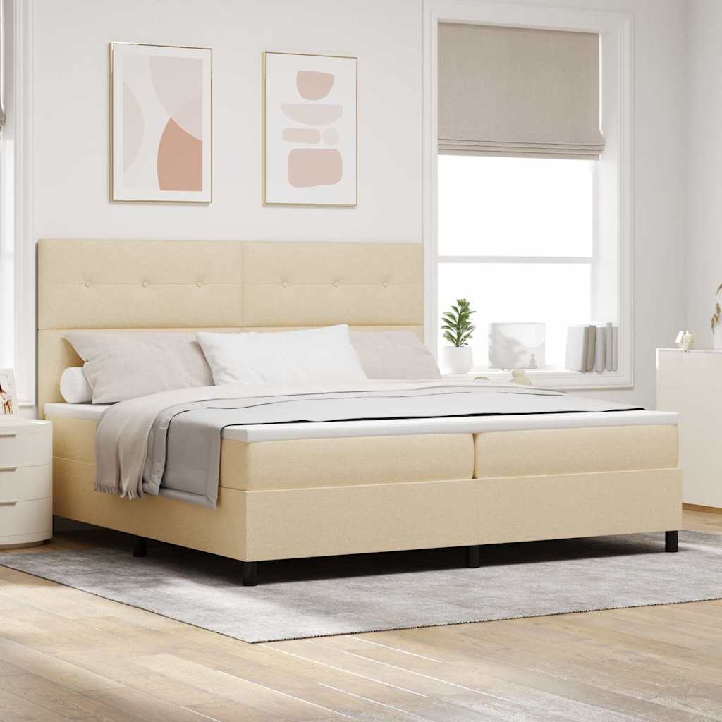 Postel S Boxspringem S Čelo Krémová 200 X 200 Cm Textil