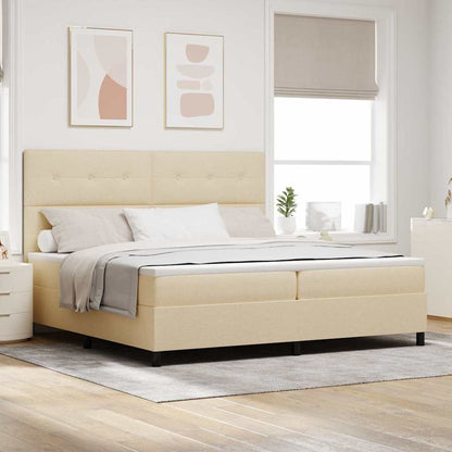 Postel S Boxspringem S Čelo Krémová 200 X 200 Cm Textil