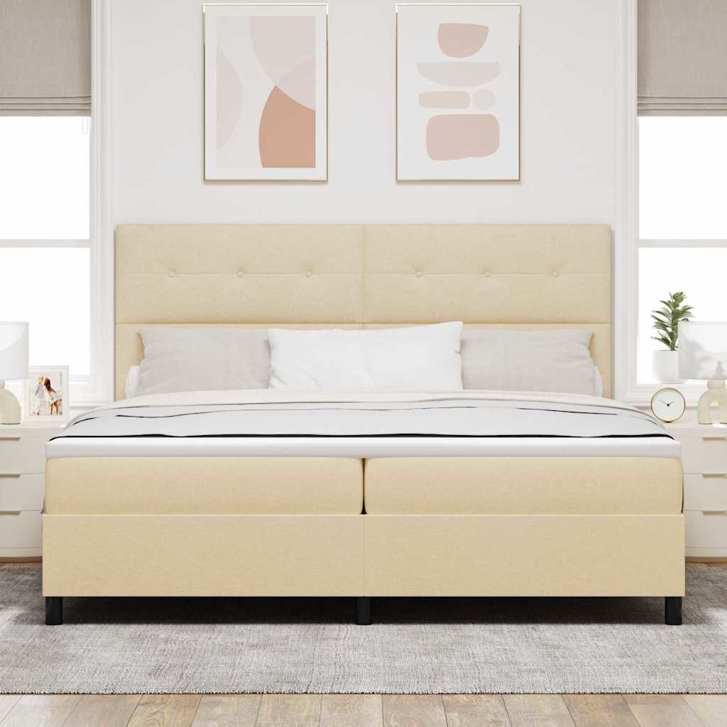 Postel S Boxspringem S Čelo Krémová 200 X 200 Cm Textil
