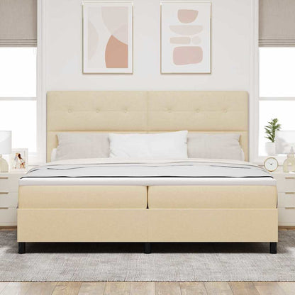 Postel S Boxspringem S Čelo Krémová 200 X 200 Cm Textil