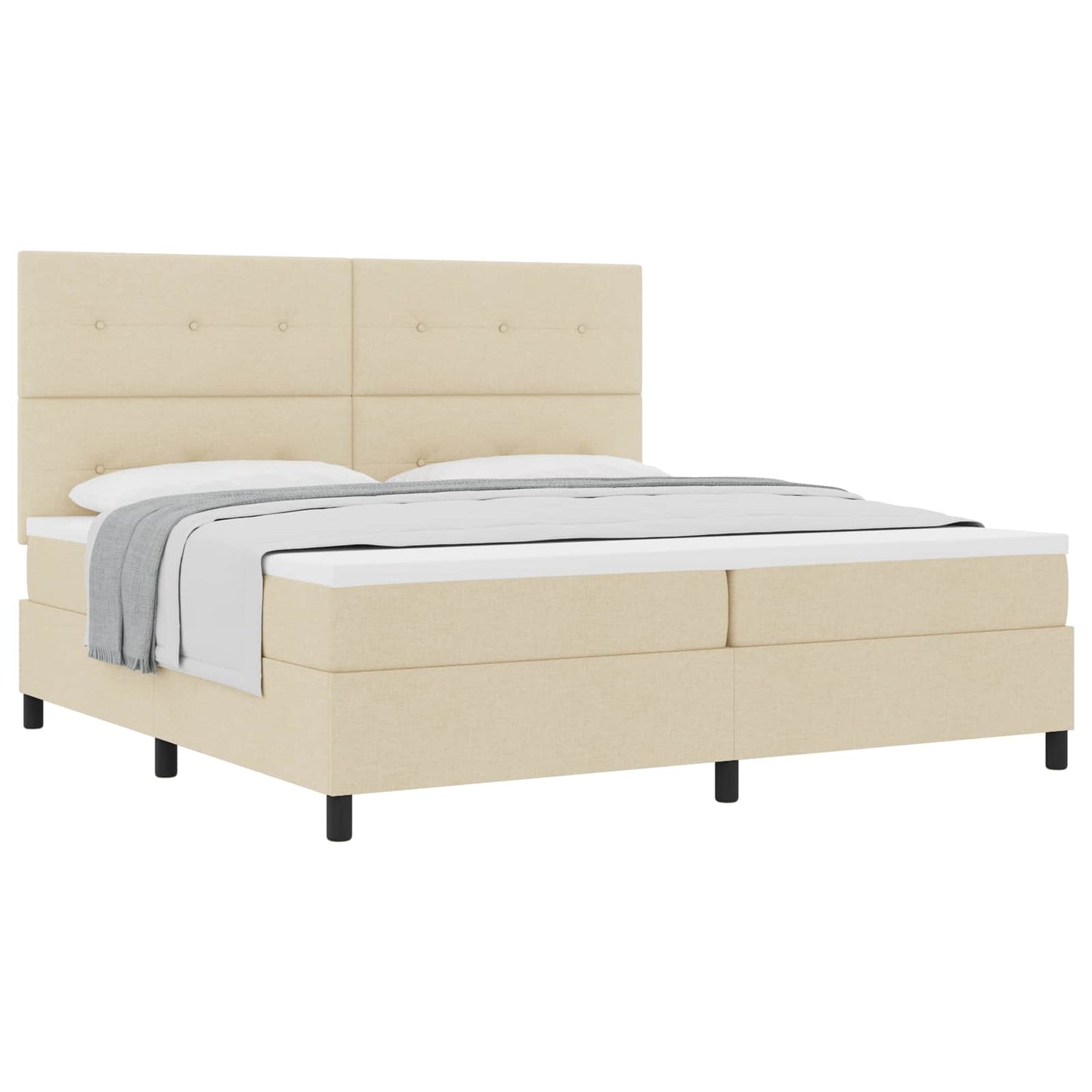 Postel S Boxspringem S Čelo Krémová 200 X 200 Cm Textil