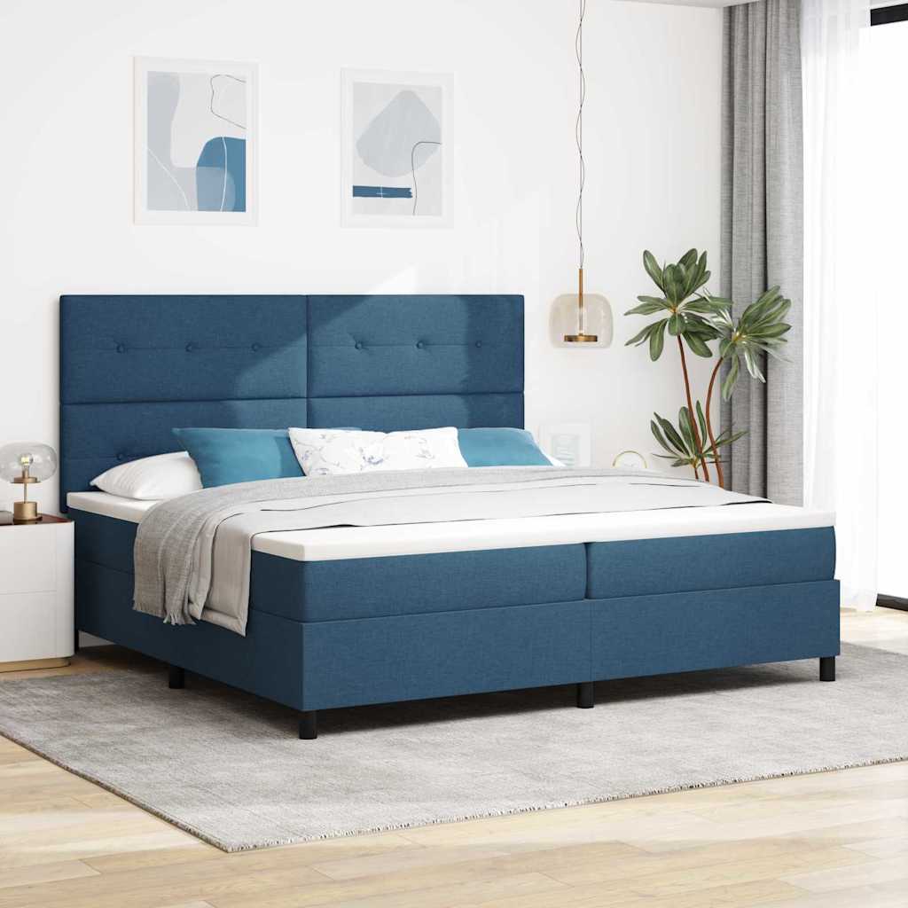 Postel S Boxspringem S Čelo Modrá 200 X 200 Cm Textil