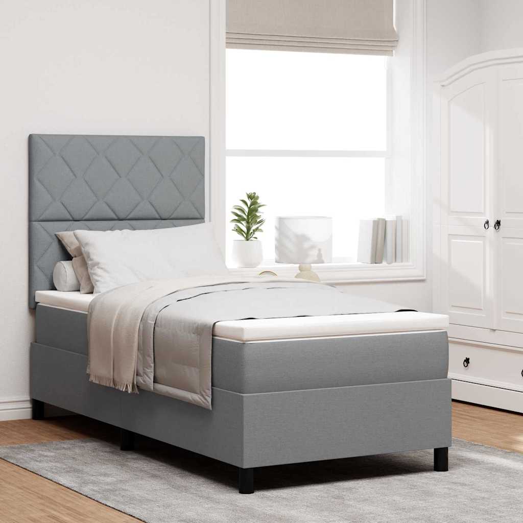 Postel S Boxspringem S Čelo Světle Šedá 100 X 200 Cm Textil