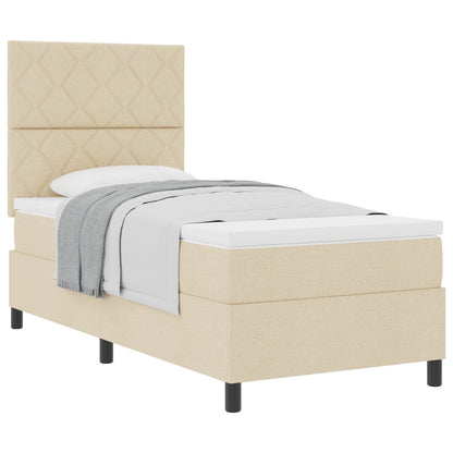 Postel S Boxspringem S Čelo Krémová 100 X 200 Cm Textil