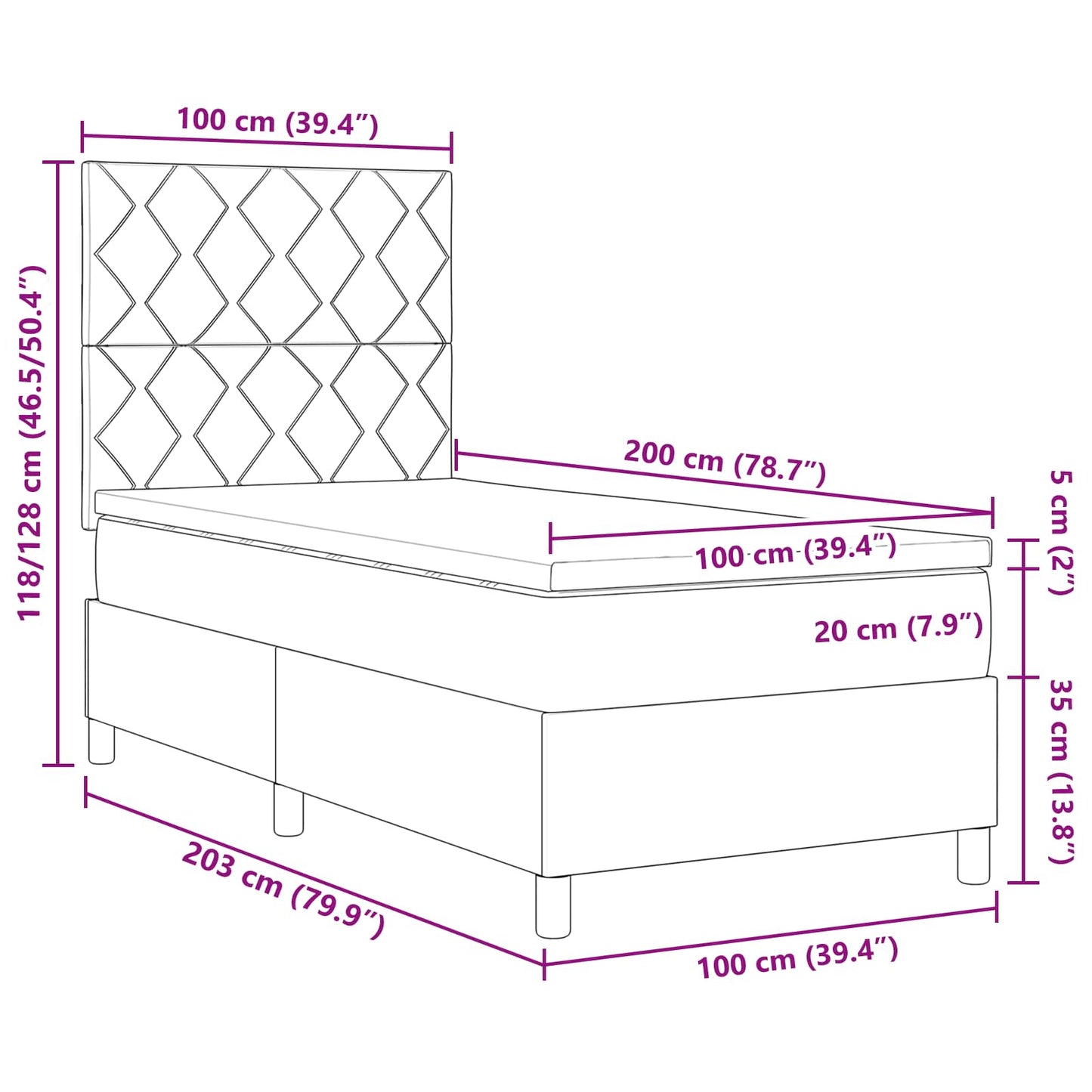 Postel S Boxspringem S Čelo Krémová 100 X 200 Cm Textil