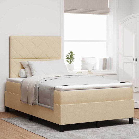 Postel S Boxspringem S Čelo Krémová 120 X 190 Cm Textil