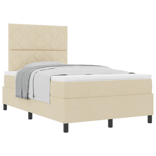 Postel S Boxspringem S Čelo Krémová 120 X 190 Cm Textil
