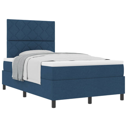 Postel S Boxspringem S Čelo Modrá 120 X 190 Cm Textil