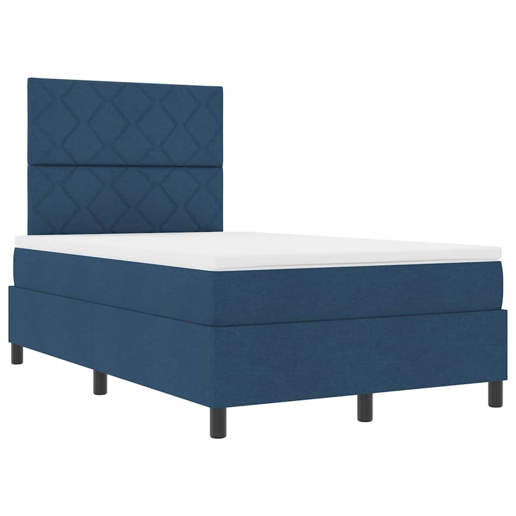 Postel S Boxspringem S Čelo Modrá 120 X 190 Cm Textil