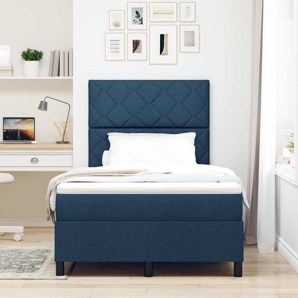 Postel S Boxspringem S Čelo Modrá 120 X 200 Cm Textil