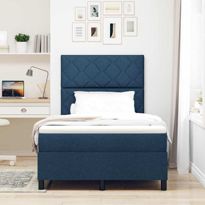 Postel S Boxspringem S Čelo Modrá 120 X 200 Cm Textil