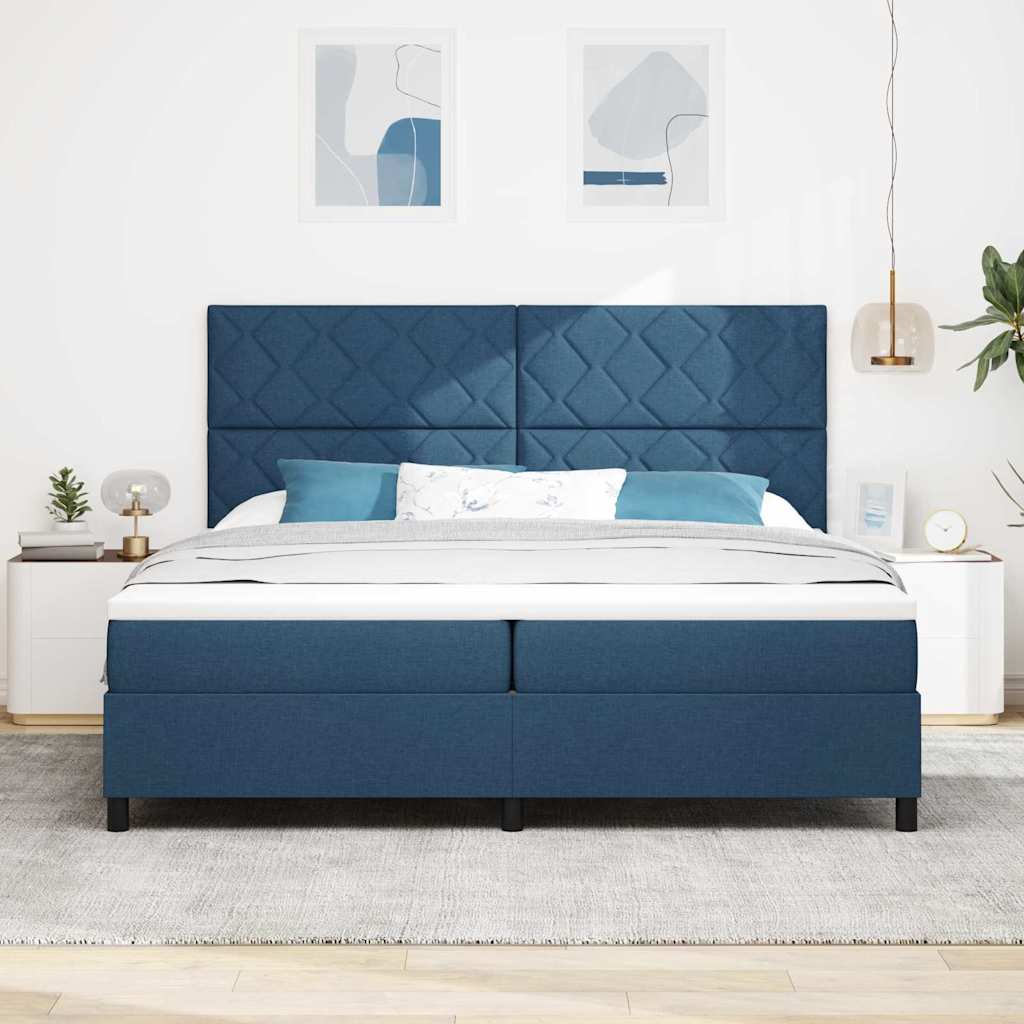 Postel S Boxspringem S Čelo Modrá 200 X 200 Cm Textil