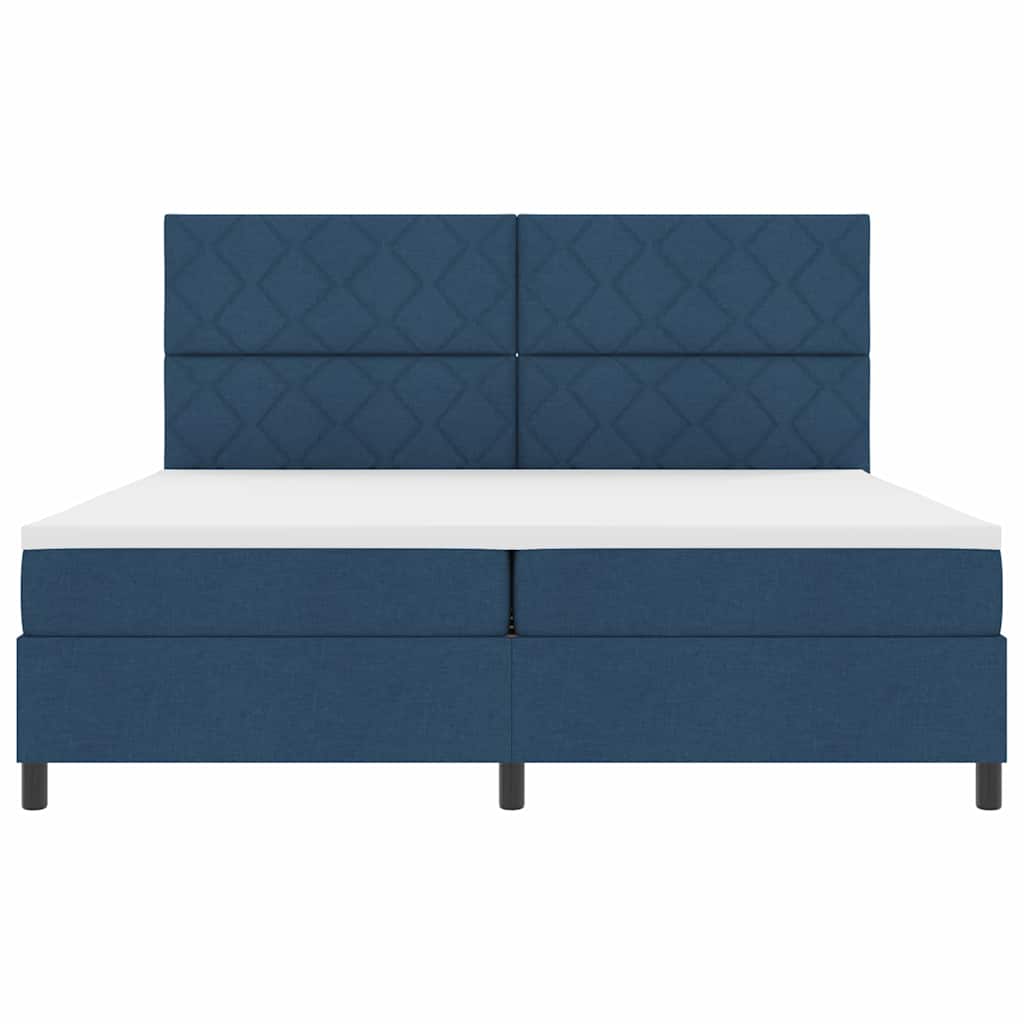 Postel S Boxspringem S Čelo Modrá 200 X 200 Cm Textil