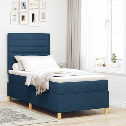 Postel S Boxspringem S Matrací S Čelo Modrá 90 X 190 Cm Textil