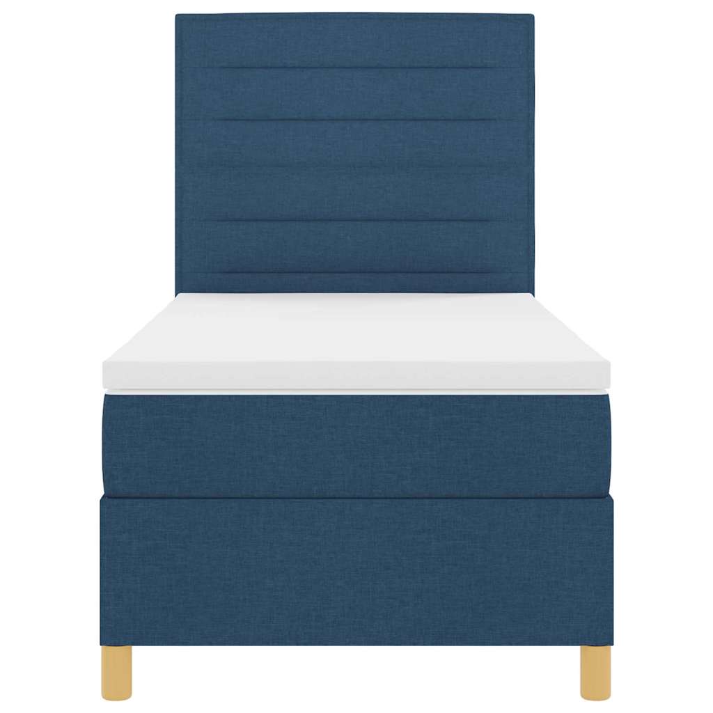 Postel S Boxspringem S Matrací S Čelo Modrá 90 X 190 Cm Textil