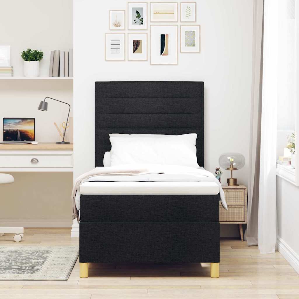Postel S Boxspringem S Matrací S Čelo Černá 90 X 200 Cm Textil