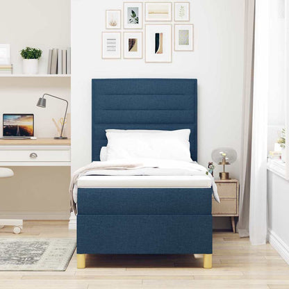 Postel S Boxspringem S Matrací S Čelo Modrá 90 X 200 Cm Textil