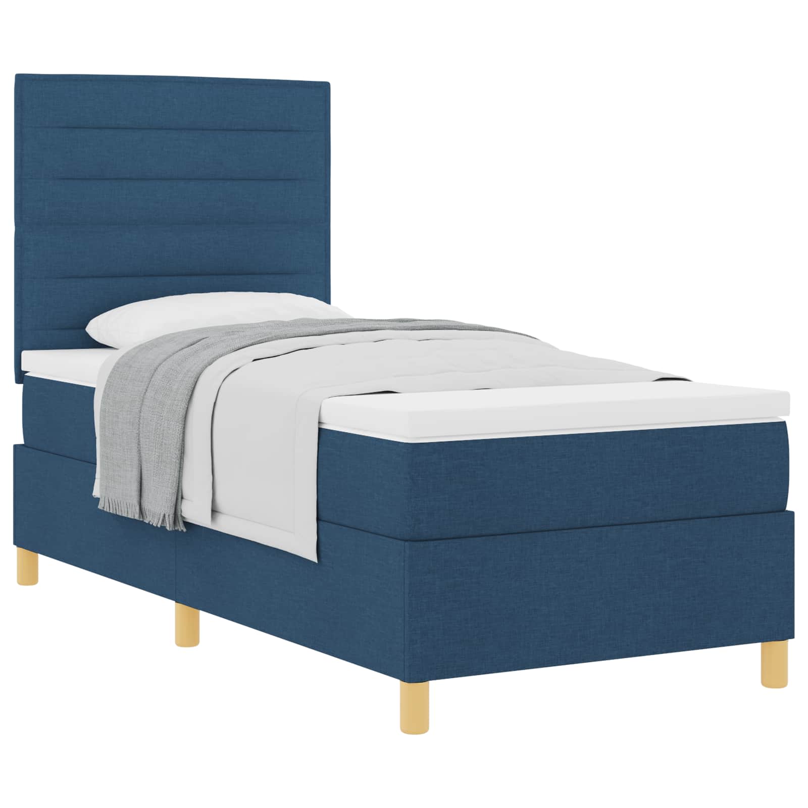Postel S Boxspringem S Matrací S Čelo Modrá 90 X 200 Cm Textil