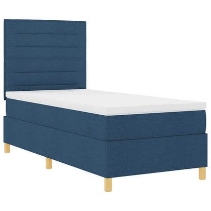 Postel S Boxspringem S Matrací S Čelo Modrá 90 X 200 Cm Textil