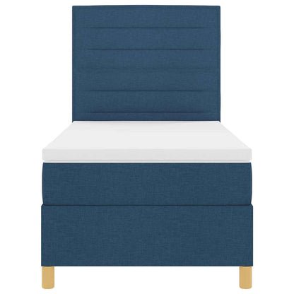 Postel S Boxspringem S Matrací S Čelo Modrá 90 X 200 Cm Textil