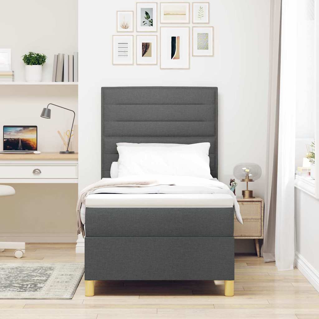 Postel S Boxspringem S Matrací Tmavě Šedá 100 X 200 Cm Textil