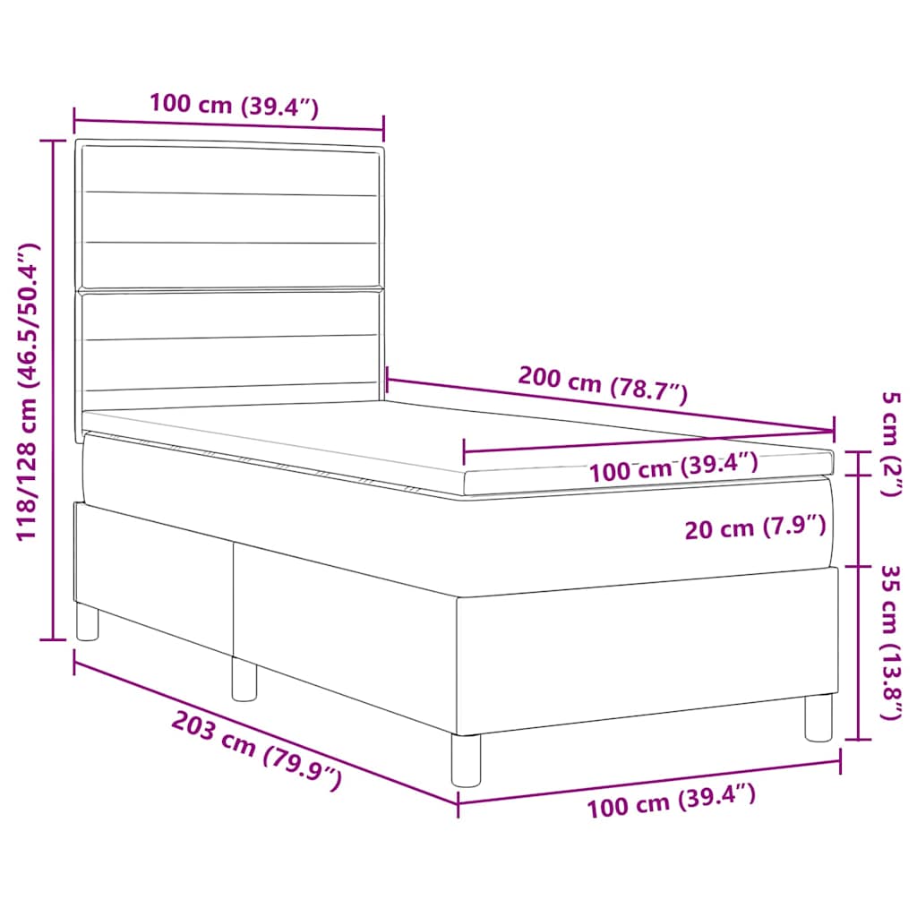Postel S Boxspringem S Matrací Tmavě Šedá 100 X 200 Cm Textil