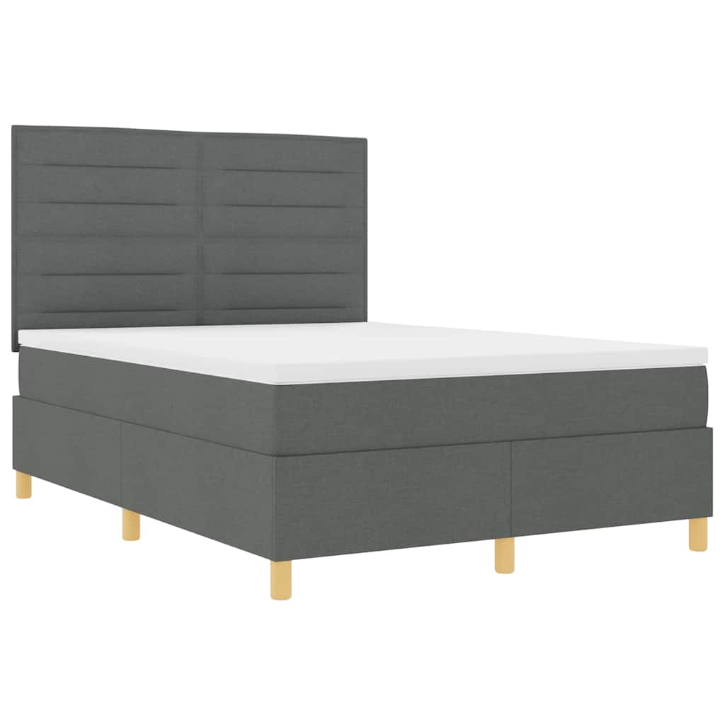 Postel S Boxspringem S Matrací Tmavě Šedá 140 X 190 Cm Textil