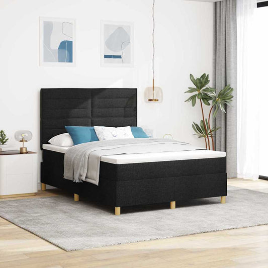 Postel S Boxspringem S Matrací S Čelo Černá 140 X 190 Cm Textil