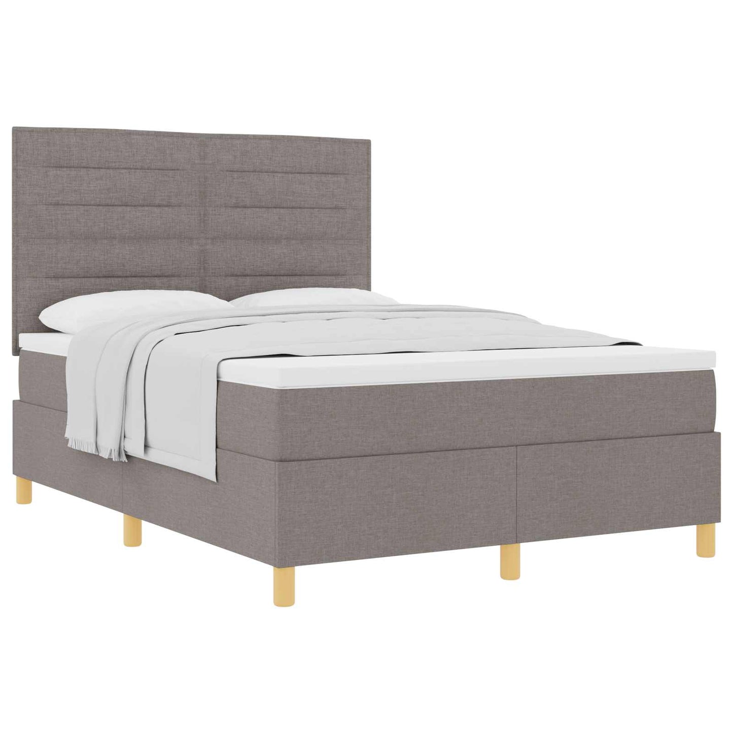 Postel S Boxspringem S Matrací S Čelo Taupe 140 X 190 Cm Textil
