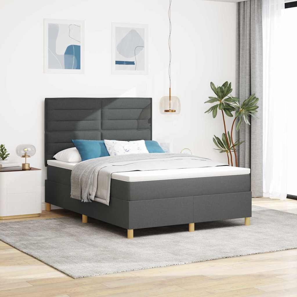 Postel S Boxspringem S Matrací Tmavě Šedá 140 X 200 Cm Textil