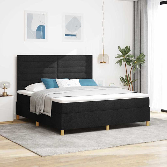 Postel S Boxspringem S Matrací S Čelo Černá 180 X 200 Cm Textil