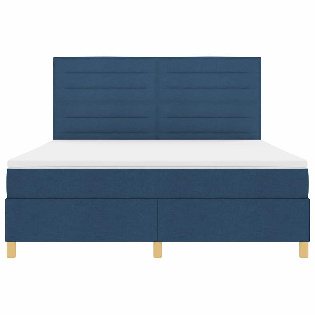 Postel S Boxspringem S Čelo Modrá 180 X 200 Cm Textil