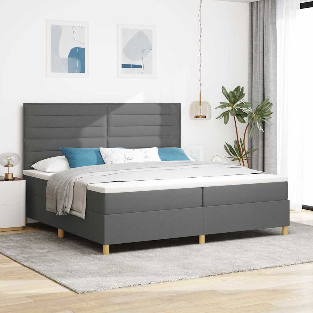 Postel S Boxspringem S Matrací Tmavě Šedá 200 X 200 Cm Textil