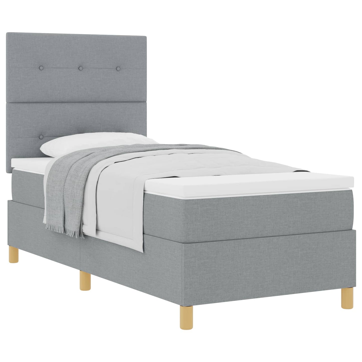 Postel S Boxspringem S Čelo Světle Šedá 90 X 190 Cm Textil