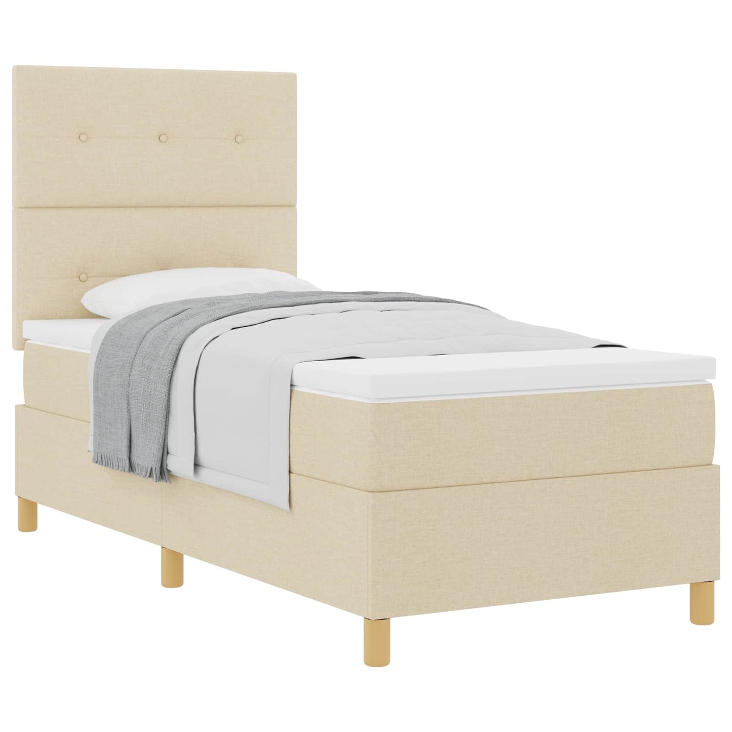 Postel S Boxspringem S Čelo Krémová 90 X 190 Cm Textil