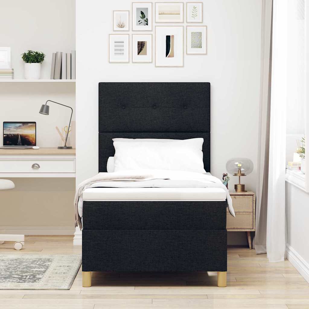 Postel S Boxspringem S Čelo Černá 90 X 200 Cm Textil