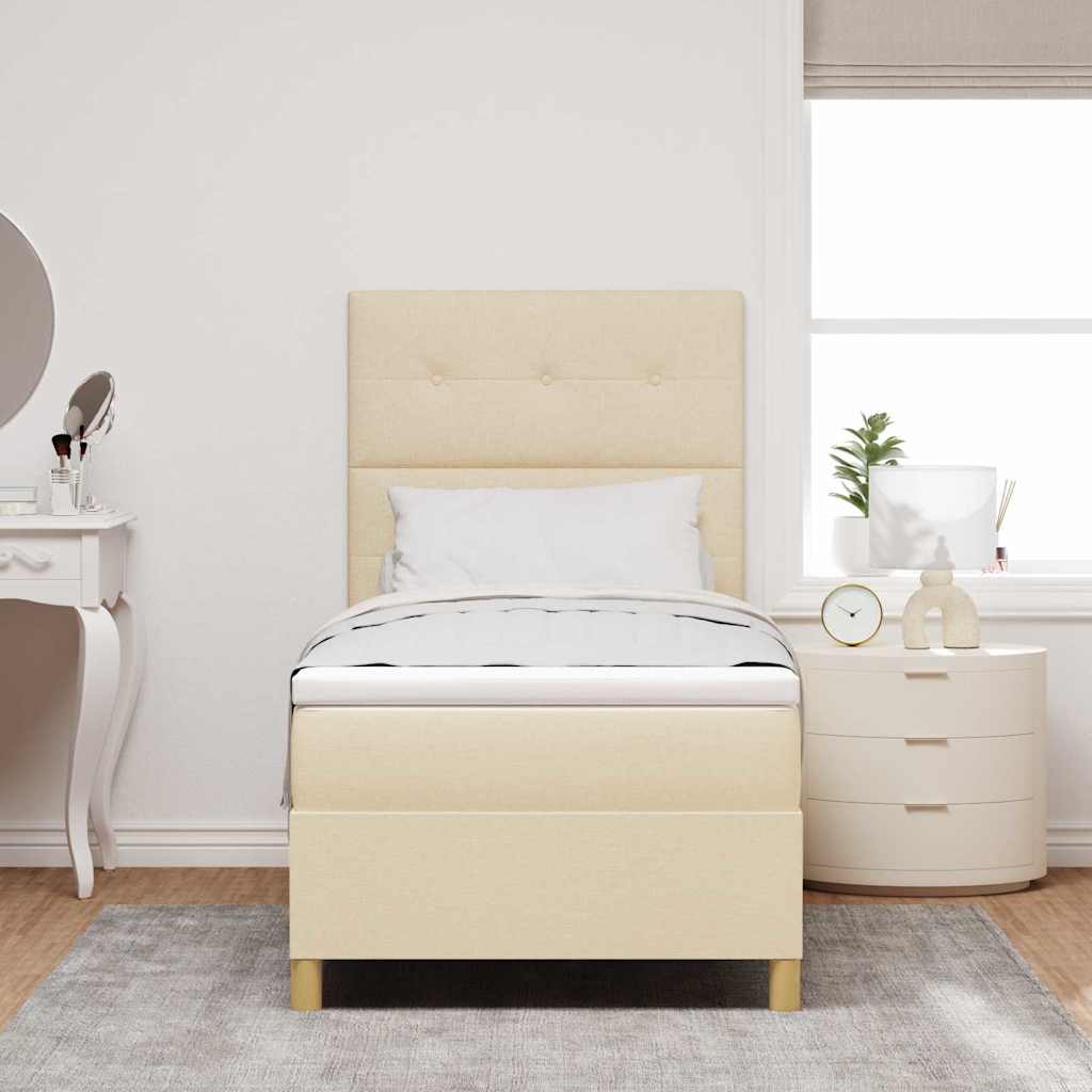 Postel S Boxspringem S Čelo Krémová 90 X 200 Cm Textil