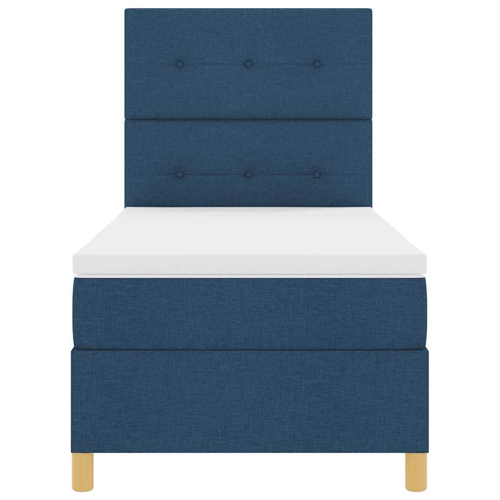 Postel S Boxspringem S Čelo Modrá 100 X 200 Cm Textil