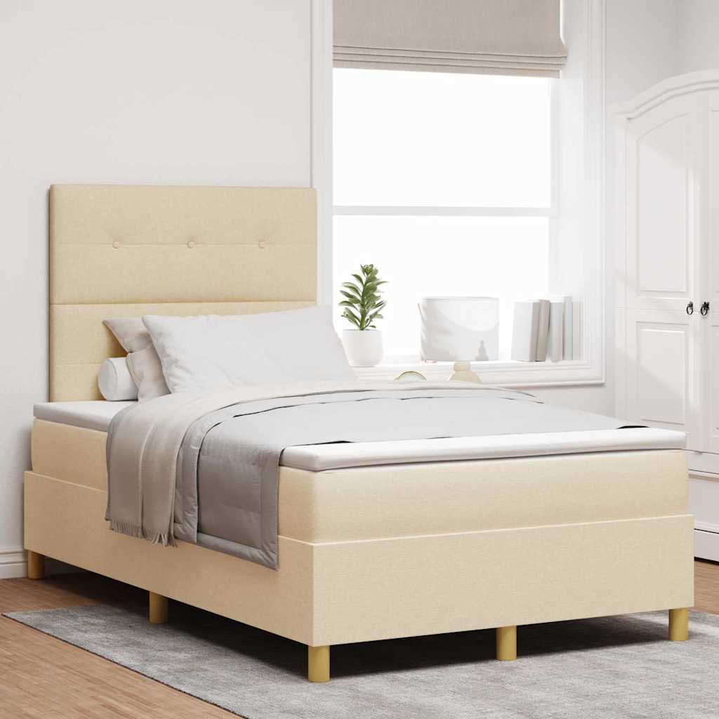 Postel S Boxspringem S Čelo Krémová 120 X 190 Cm Textil