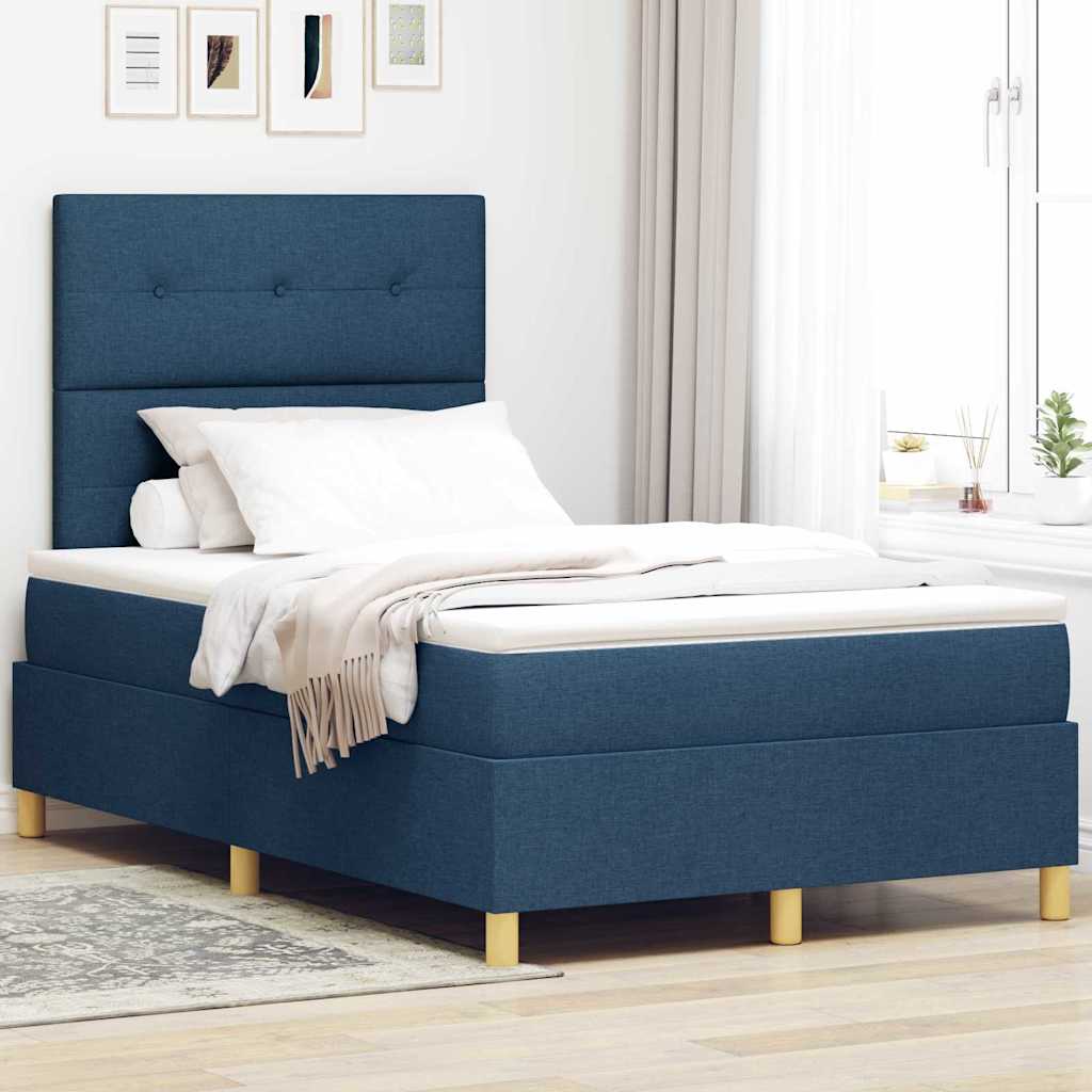 Postel S Boxspringem S Čelo Modrá 120 X 200 Cm Textil
