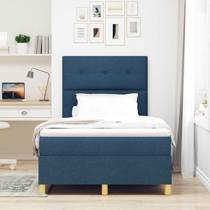 Postel S Boxspringem S Čelo Modrá 120 X 200 Cm Textil