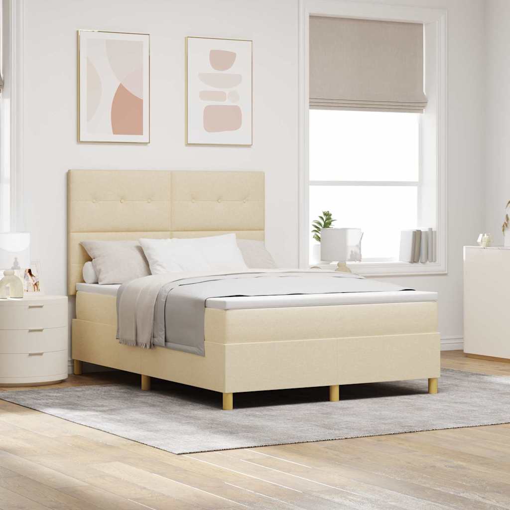 Postel S Boxspringem S Čelo Krémová 140 X 190 Cm Textil