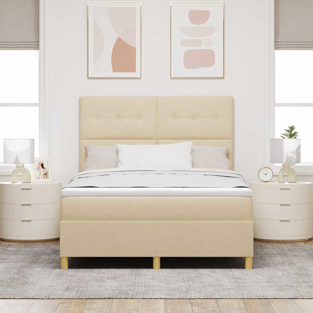 Postel S Boxspringem S Čelo Krémová 140 X 190 Cm Textil