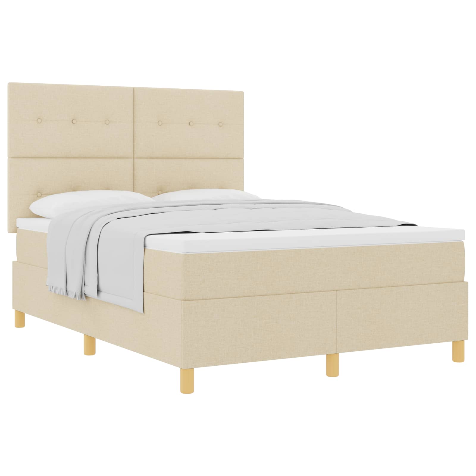 Postel S Boxspringem S Čelo Krémová 140 X 190 Cm Textil
