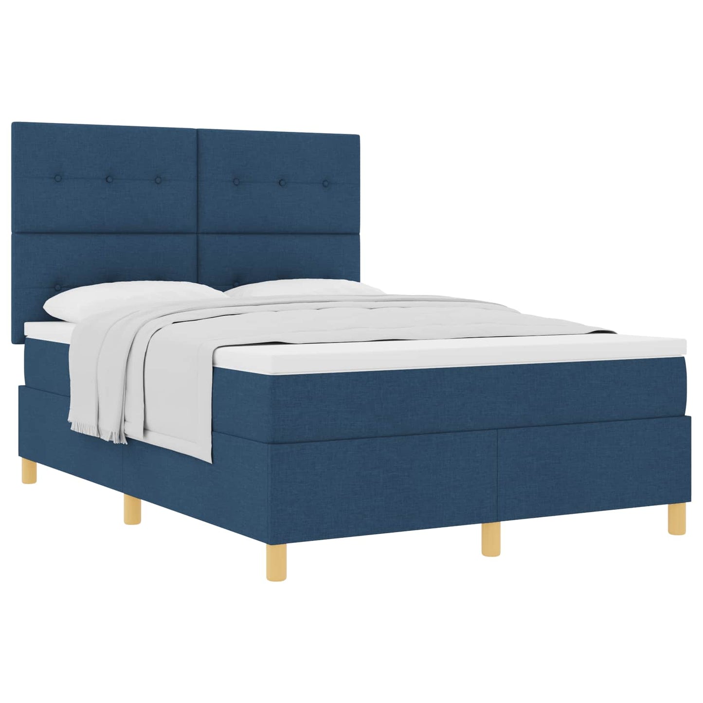 Postel S Boxspringem S Čelo Modrá 140 X 190 Cm Textil