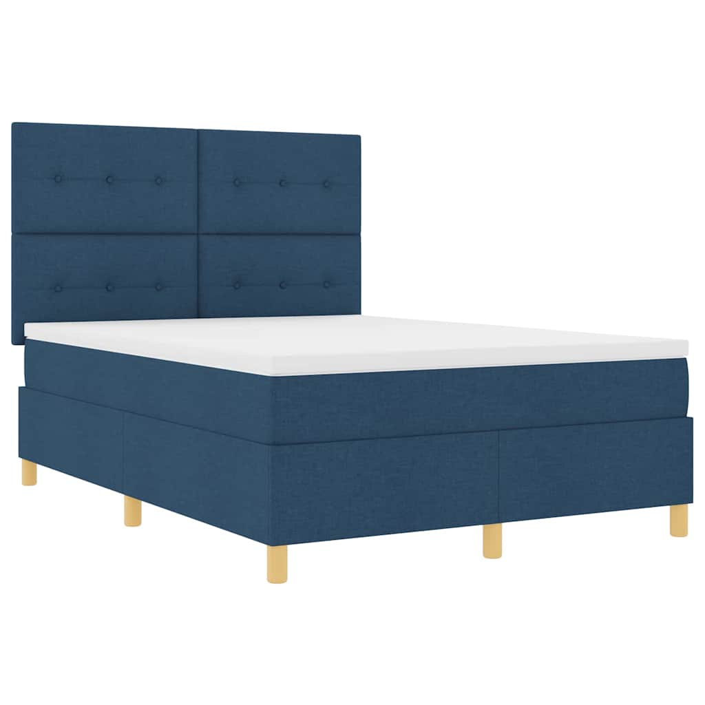 Postel S Boxspringem S Čelo Modrá 140 X 190 Cm Textil