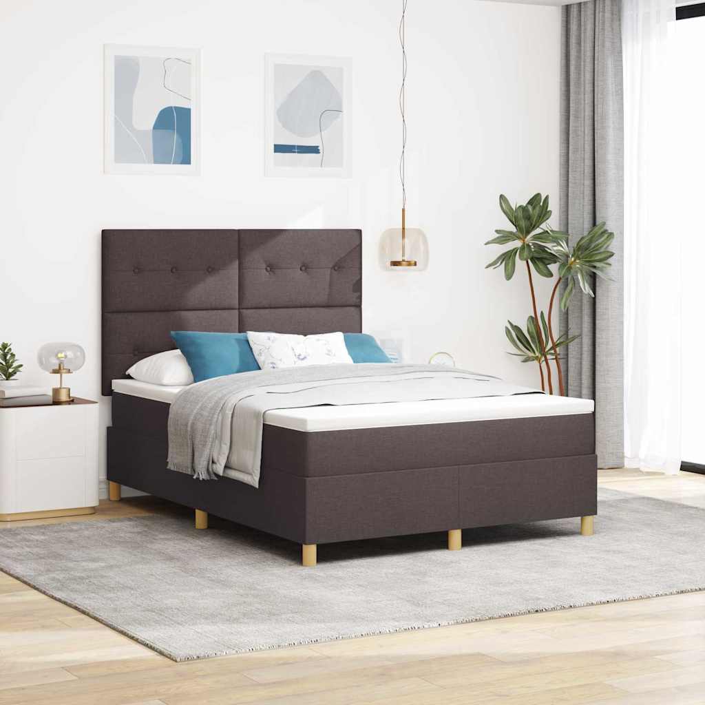 Postel S Boxspringem S Čelo Tmavě Hnědá 140 X 200 Cm Textil
